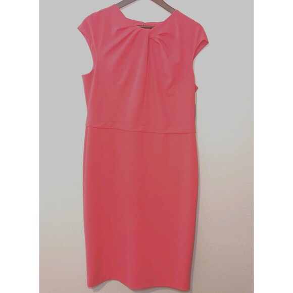NWT Ivy + Blu Coral Pink Sheath Dress US 14 Ruched Neck Cap Sleeve Work/Cocktail - Picture 2 of 12